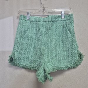 Maje Green High Waist Textured Shorts